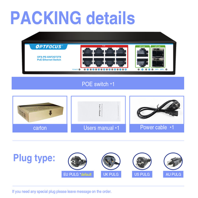 OEM ODM poe switch gigabit 8-poe port 1000M,2 port 1000M RJ45 ,2-port 1000M SFP for NVR ISP FTTH CCTV IP camera