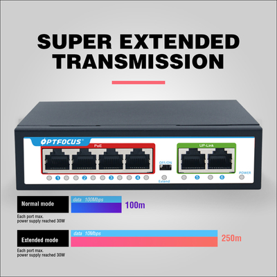 Customized 4 Port Poe Switch 20km 4*10/100Mbps POE Port + 2*10/100Mbps Uplink Port